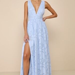 Lulus Sweet Sophistication Light Blue Burnout Floral Maxi Dress - Size L